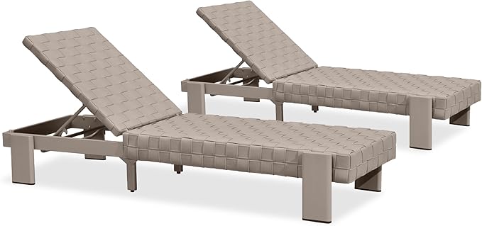 PURPLE LEAF Patio Lounge Chair Modern Luxury Outdoor Chaise Lounge 2 Pieces with Adjustable Backrest PU Leather Style Chaise Lounge Chairs for Pool Garden Backyard Beach, Tapue