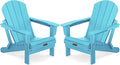 SERWALL Folding Adirondack Chair Weather Resistant Patio Chair Outdoor Chairs Painted Adirondack Chairs Set of 2 - Aruba Blue