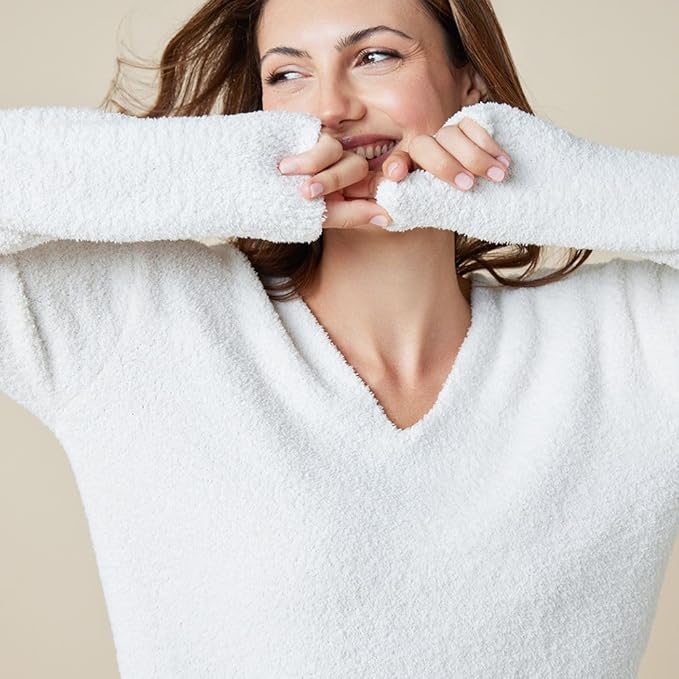 Softies Marshmallow V Neck Lounge Set for Women Ultra Soft 2 Piece Loungewear with Relaxed Top and Straight Leg Pants
