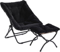 Givjoy Comfy Folded Chair with Ottoman, Oversized Folding Faux Fur Chair Soft Furry Lounge Lazy Chair with Metal Frame Moon Chair Accent Chair for Bedroom, Living Room, Dorm Rooms