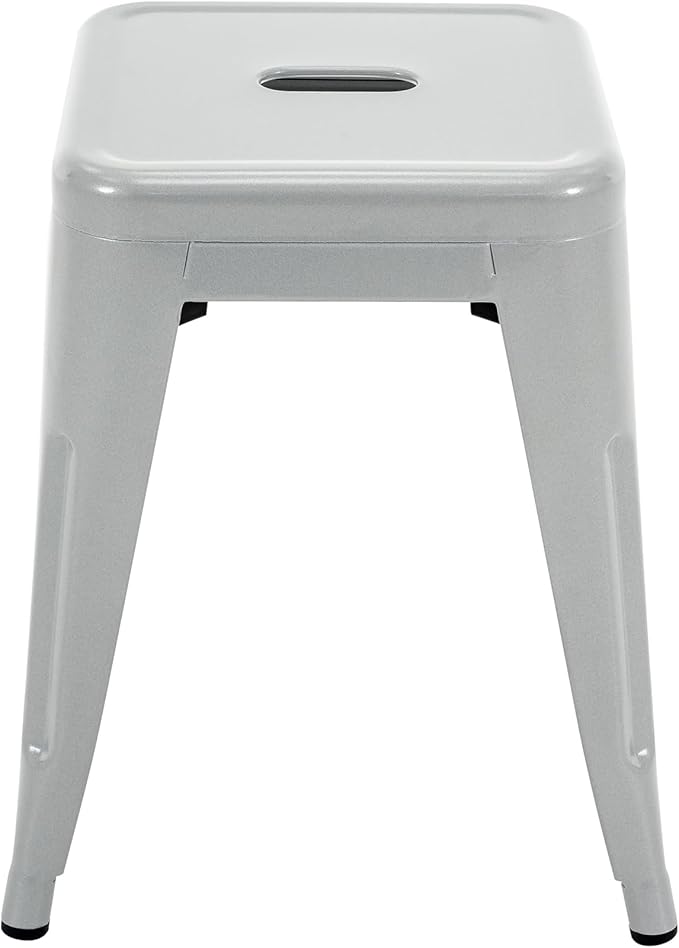 Brage Living 18 Inch Industrial Metal Stools Set of 4, Stackable Classroom Stools, Backless Metal Dining Chairs for Indoor Outdoor, Kitchen Short (Pearl Silver)