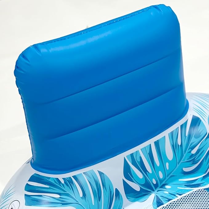 Pool Zing Square Inflatable Pool Lounger with Backrest (Two Pack), Tropical Palm Leaf Float for Adults, Relaxing Pool Raft with Cooling Mesh Seat