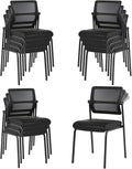 CLATINA 12PK Mesh Stacking Office Desk Chairs, Portable Stackable Bulk Waiting Room Armless Chair with Adjustable Back & Leather Seat for Guest Lobby Side School Church Conference Break, Black