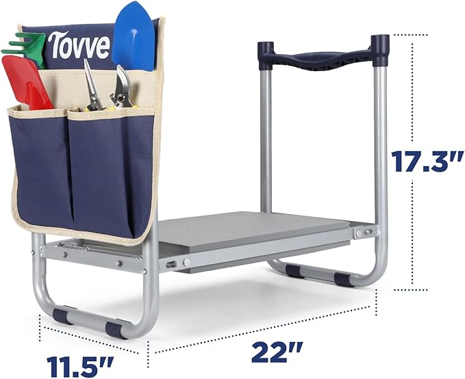 Tovve Upgraded Garden Kneeler and Seat with Thicken & Widen Soft Kneeling Pad, Heavy-Duty Foldable Garden Stool with Large Garden Tool Bag, Portable Garden Bench Gardening Gifts for Women, Seniors