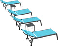 PURPLE LEAF Outdoor Oversized Lounge Chair Set Patio Chaise Pool Lounger Aluminum Frame with 2 Side Table and Wheels for Outside Sunbathing Tanning Recliner Including Pillows Turquoise Blue