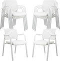 CLATINA Stacking Office Chairs | Mesh Back, Thicken Leather Seat and Arms, Ergonomic Lumber Support | Guest Reception, Waiting, Conference, School, Party, Customer, Side, Stationary | Set of 8, White