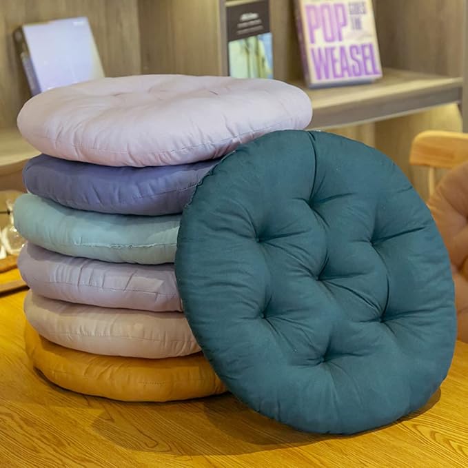 16 Inch Round Chair Seat Pad Thick Tatami Plaid Style Comfortable Floor Seat Cushion Soft Chair Mat for Office Bedroom Living Room Kitchen, Pink