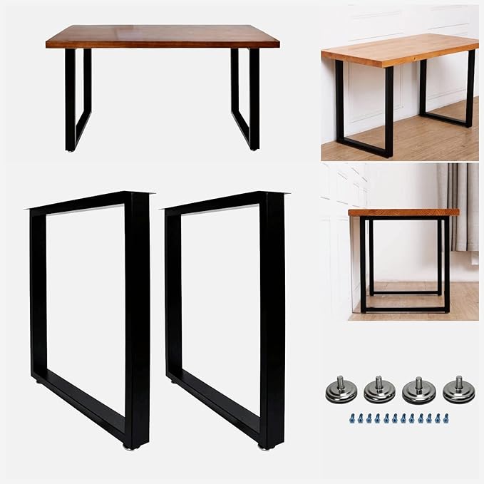 LCSDLHLSY Metal Table Legs 28 inch Height x 24 inch Wide with Adjustable Protector Feet, Industrial & Rustic Style Heavy Duty Metal Furniture Legs for Desk/Table, (Bear Up to 800lb), Black, Set of 2