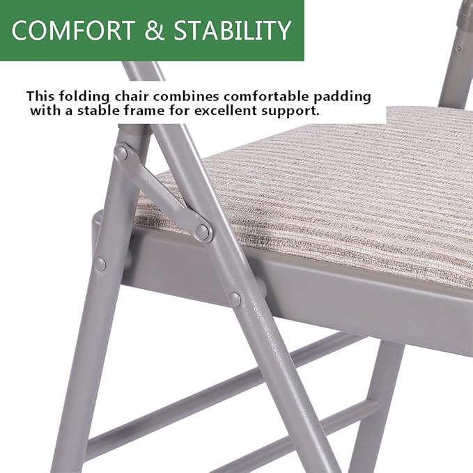 Amazing for less Pack of 2 (Fabric/Vinyl) Steel Frame Metal Foam Padded Folding Chairs (Black, Gray, White) (2-Pack - Fabric White)