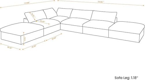 160" Cloud Couch Modular Sectional Sofa for Living Room,L Shaped Sofas with Storage Ottoman,Down Filled Convertible 6 Seater, Covers Washable&Replaceable (Gray)