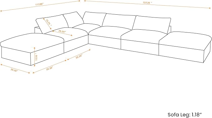 160" Cloud Couch Modular Sectional Sofa for Living Room,L Shaped Sofas with Storage Ottoman,Down Filled Convertible 6 Seater, Covers Washable&Replaceable (Khkai)