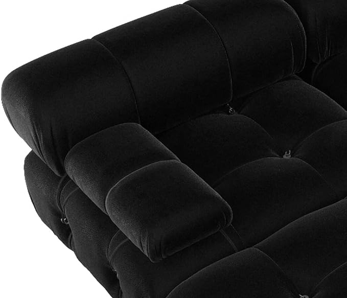 JACH U-Shaped Sectional Couch, 138'' Deep 4-Seat Couches, Minimalist Teddy Velvet Sectional Sofas with Chaise Ottomans, Convertible Modular Sleeper Sofa for Living Room Apartment (Black)
