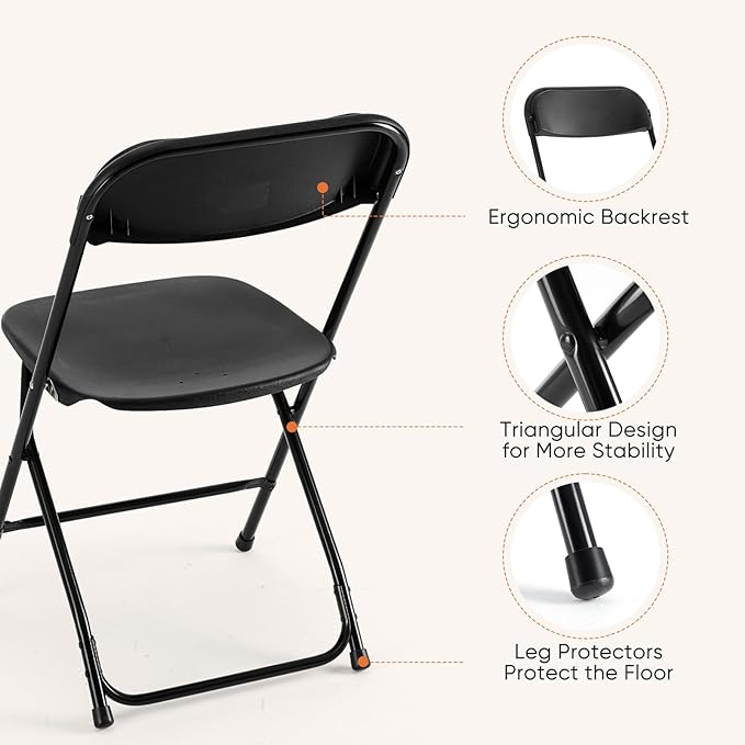 Sweetcrispy Folding Chair 16 Pack, Plastic Foldable Chairs with 330-Pound Capacity, Sturdy Metal Portable Chair, Easy to Use and Store, Outdoor and Indoor, for Home, Office, Party, Comfy, Black