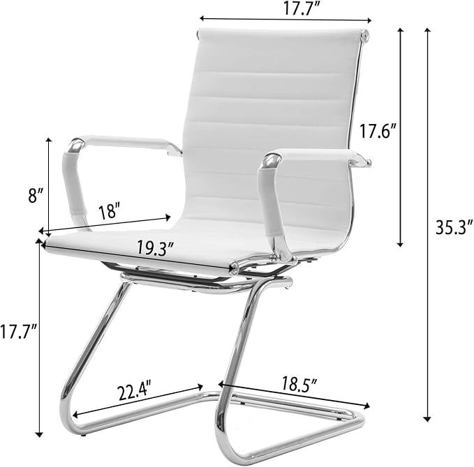 DM Furniture White Office Desk Chair No Wheels Set of 6 PU Leather Computer Chairs Mid Back Guest Chairs for School Reception Conference Waiting Room, White