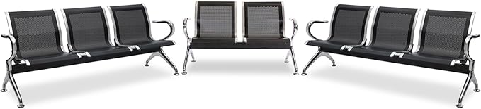 Kinfant Waiting Room Chairs Set- 3-Pieces Office Guest Reception Seat Bench with Arms for Airport, Hospital, Bank, Salon, Barbershop, Hall, Room Conference(Black Mesh)
