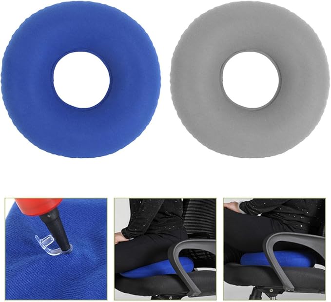 2Pcs Inflatable Seating Cushion Pads for Elderly and Nursing Care Thickened Design for Bedsore Prevention and Pressure Relief Breathable Desk Chair Support Pads Gray and Blue