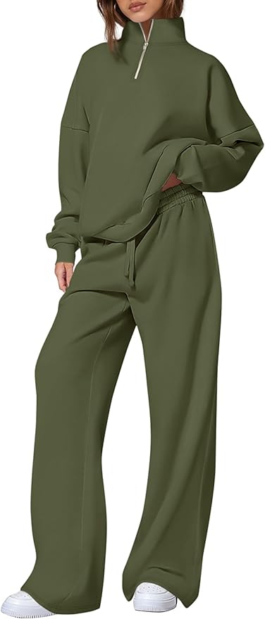 PRETTYGARDEN Womens Casual Two Piece Sets Fall 2026 Outfits Quarter Zip Sweatshirts Straight Leg Pants Sweatsuits Tracksuit