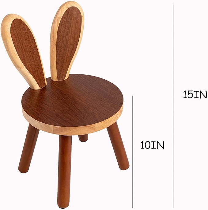 XXYOUPIN Bunny Chair for Kids 1-4 Years, Wooden Base with Removable Cushion,Anti-Tip Toddler Stool,Baby Nursery Decor Gift,Rabbit Design（1pack/Brown）