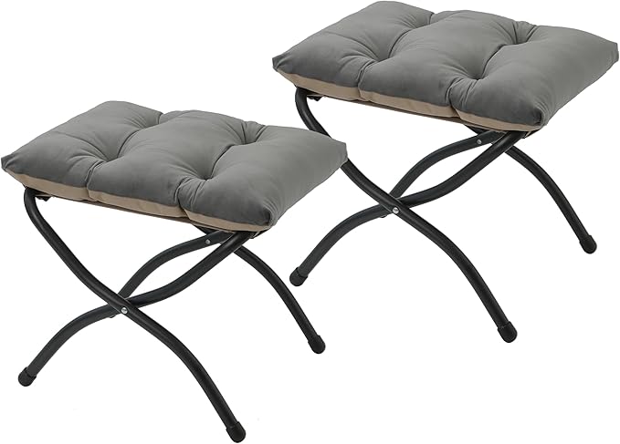 Mordchil HF 15"(H) Folding Ottoman, Set of 2, Foldable Footrest Stool, Small Foot Stool for Couch, Collapsible Foot Rest Ottoman for Sofa, Accent Padded Ottomans for Living Room, Bedroom, Dark Grey