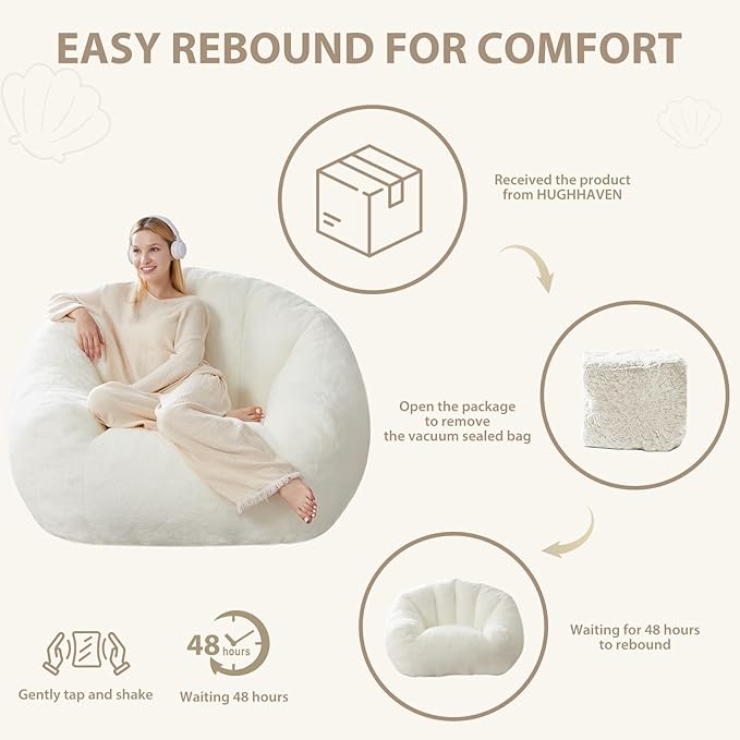 HUGHEAVEN Giant Bean Bag Chair, Oversized Bean Bag Chairs for Adults and Kids,Bean Bag Chairs for Teens,Comfy Fluffy Bean Bag Chair with Armrests,Bean Bag Sofa Lounge Floor Sofa for Gaming, Reading