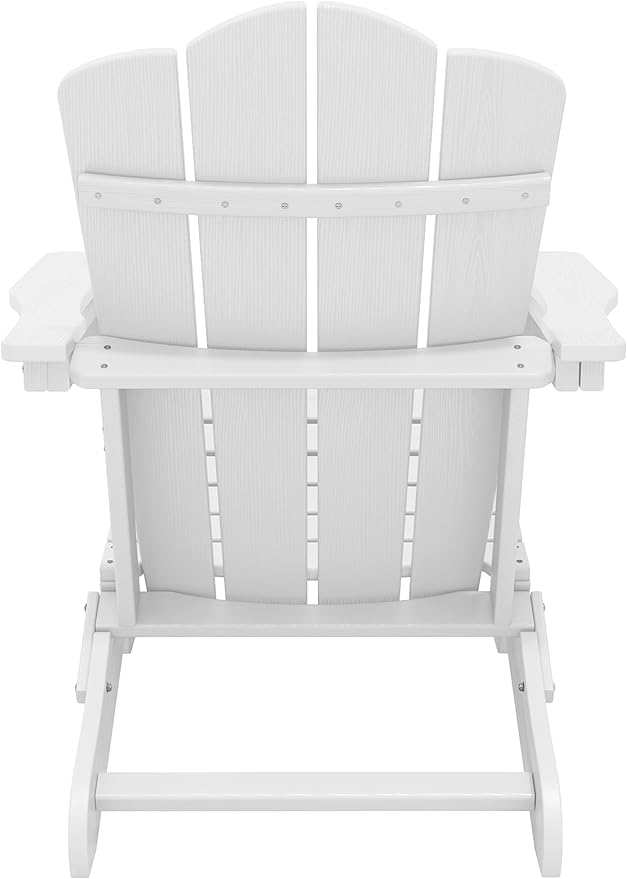 KINGYES Folding Adirondack Chair, HDPE All-Weather Patio Chairs, Wooden Textured Lawn Chair for Poolside, Backyard, Deck, Fire Pit, White