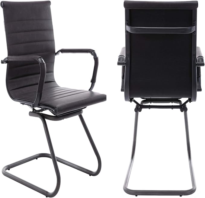 DM Furniture Office Desk Chair No Wheels Set of 8 PU Leather Computer Chairs Mid Back Guest Chairs for School Reception Conference Waiting Room, Vintage Charcoal