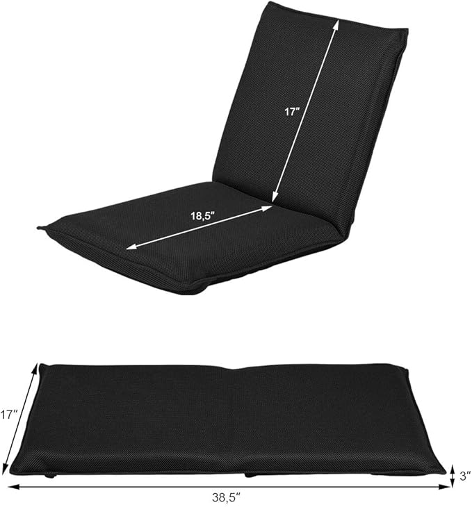 BestComfort Set of 2 Folding Floor Chair - 6-Position Adjustable Meditation Chair for Reading, TV Watching, Portable Floor Seat Lounge Sofa for Kids, Teens, Adults, Black