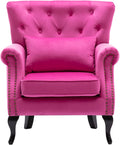 DM Furniture Mid Century Accent Chair Modern Button Tufted Armchair Wingback Club Chair Velvet Single Sofa Lounge Chair with Pillow for Living Room Bedroom, Rose Pink