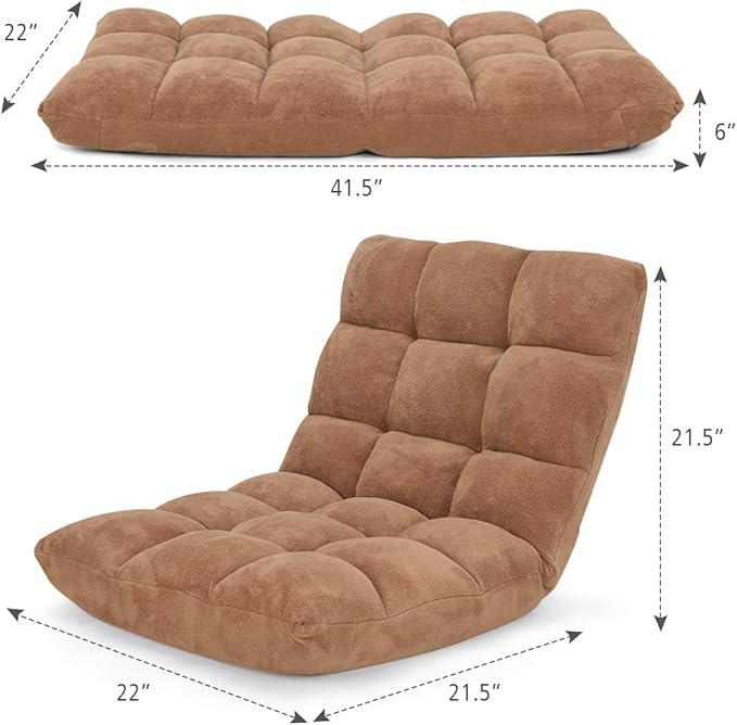 S AFSTAR Cushioned Floor Chair, 14-Position Adjustable Padded Lazy Recliner with Comfortable Back Support and Skin-Friendly Cover, Great for Reading, Playing Game, Meditating (Beige)