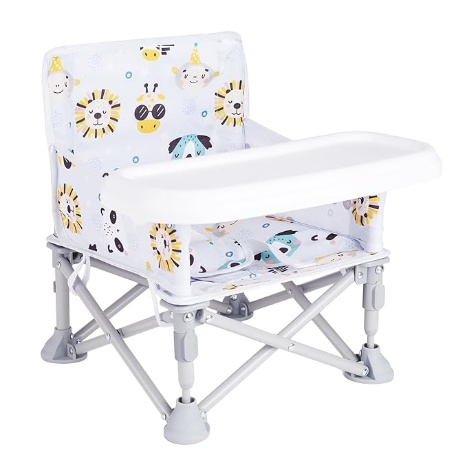 Furmubei Portable Baby Booster Seat with Tray, Toddler Booster seat for Dining, Camping, Travel, Baby Beach Chair 6 Months to 3 Years Old Indoor Outdoor Use CH2407