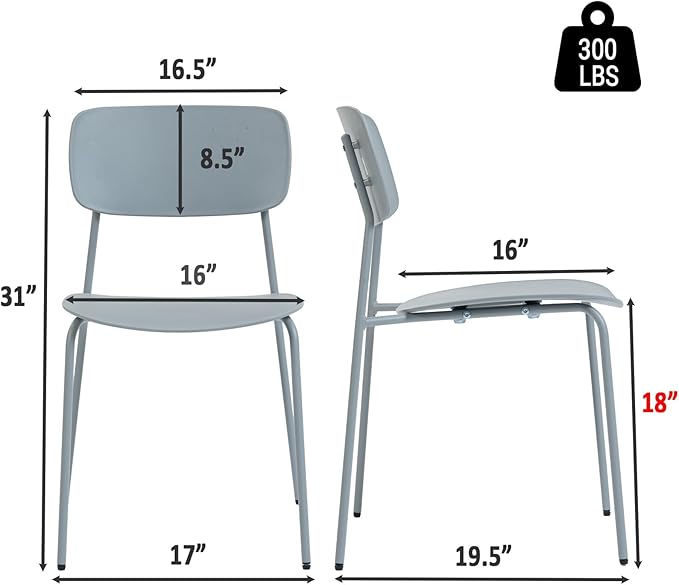 Sidanli Stacking Chairs Set of 4, Office Guest Chairs with Metal Legs, Stacking Office Chairs for Conference Reception Church Lobby, Capacity 300lbs, Gray