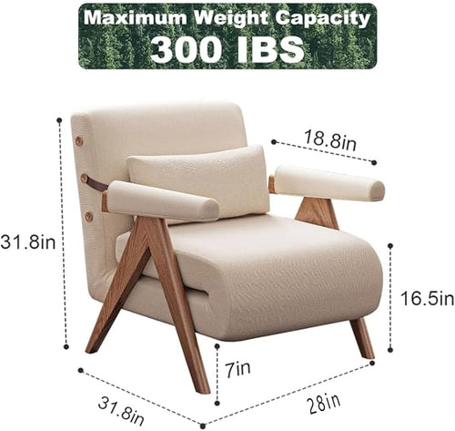 25in w Residential Convertible Sofa Bed Chair| White Sleeper Chair for Reading |3 in 1 Sleeper Sofa Couch Bed | Adults | Living Room, Bedroom,Office | Adjustable Backrest| Space-Saving