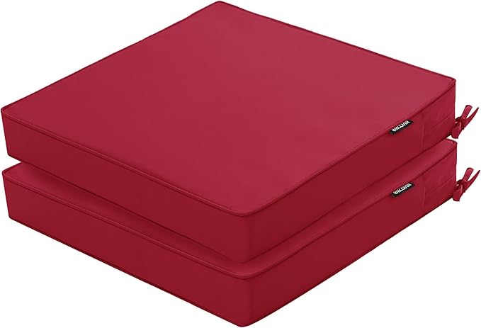 Outdoor Chair Cushions 19 x 19 Inch Waterproof Patio Chair Cushions with Tie 5 Year Color Fastness Thick Outdoor Seat Cushion for Garden Lawn Patio Furniture Burgundy Red Set of 2