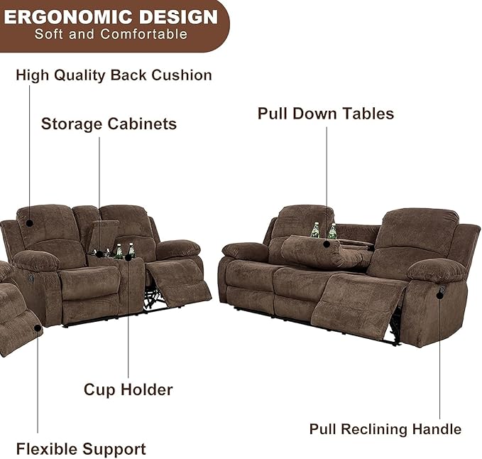AYCP Corduroy Living Room Furniture Set Reclining Sofa Set Loveseat Furniture Sets in Living Room Sofa Recliners(Sofa+Loveseat, Taupe Corduroy)