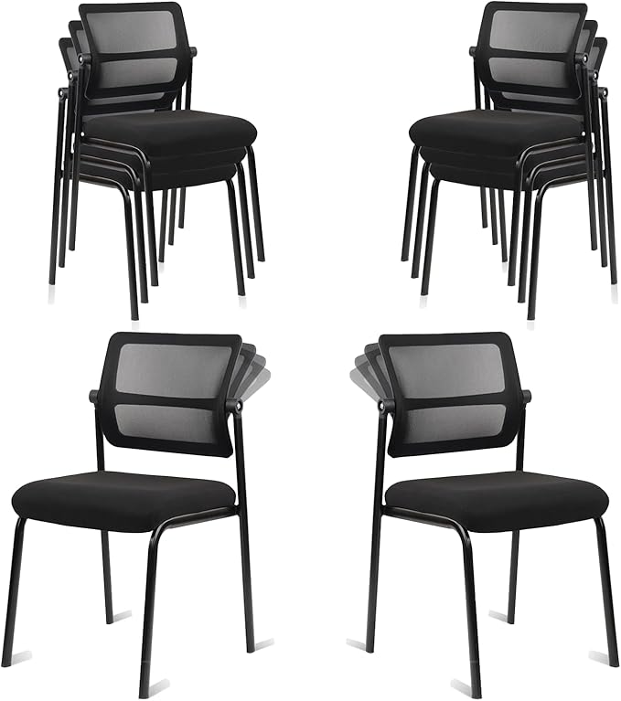 CLATINA 8PK Mesh Stacking Office Desk Chairs, Portable Stackable Bulk Waiting Room Armless Chair with Adjustable Back & Fabric Seat for Guest Lobby Side School Church Conference Break, Black