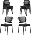 CLATINA 8PK Mesh Stacking Office Desk Chairs, Portable Stackable Bulk Waiting Room Armless Chair with Adjustable Back & Fabric Seat for Guest Lobby Side School Church Conference Break, Black