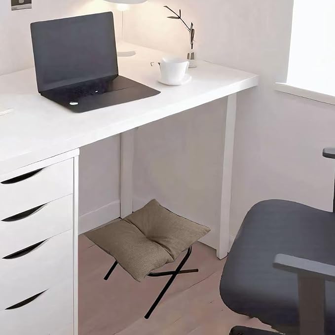 Foldable Foot Rest Stool for Under Desk or Sofa - Office Footrest Ottoman, Portable Leg Rest for Home & Office (Khaki)