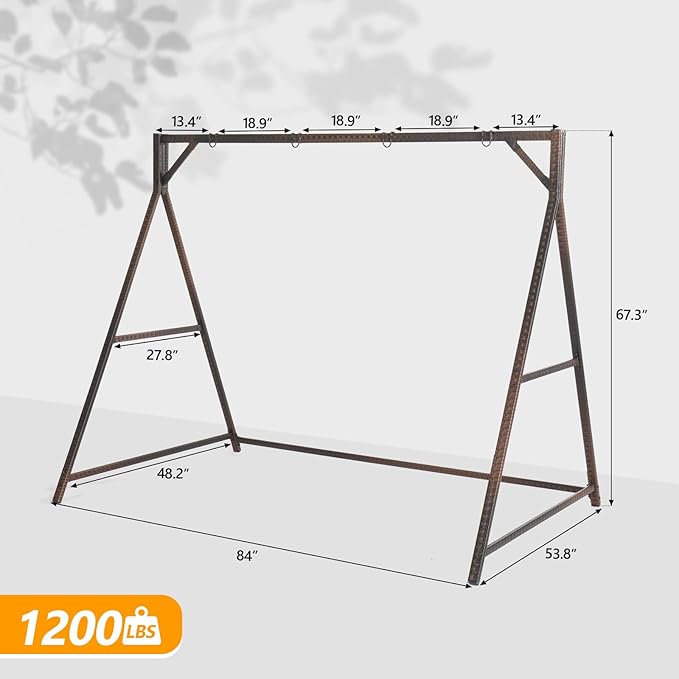Outvita Porch Swing Frame, 7 FT Rattan Outdoor Swing Stand, Heavy Duty Swing Stand Frame with Metal Frame, 4 Hanging Rings, 1200 LBS Weight Capacity for Backyard, Patio, Garden