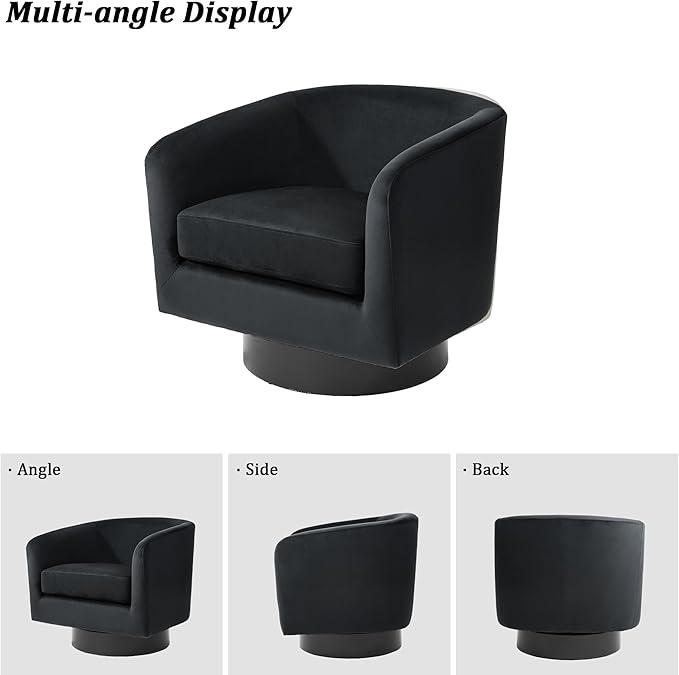 Swivel Barrel Chair, Modern Round PU Leather Accent Armchair for Living Room, Bedroom, Oversized Comfy Club Reading Chairs for Adults (Velvet Black, Set of 2)
