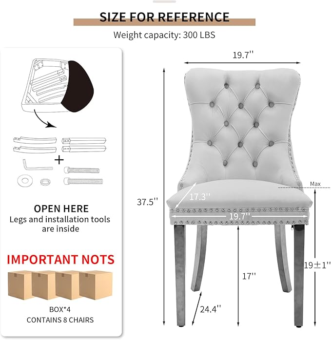 YeahFurn Modern Dining Chairs Set of 8, Tufted Upholstered Dining Room Chairs with Nailhead, PU Leather Front & Velvet Back, Solid Wood Legs, Kitchen Chairs, Sillas de Comedor (Black & Burgundy)
