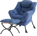 Tiita Lazy Chair with Ottoman, Blue Chairs Modern Large Accent Lounge Armchair, Comfy Leisure Sofa Reading Chair with Footrest for Bedroom, Living Room, Dorm Rooms, Garden and Courtyard, Blue