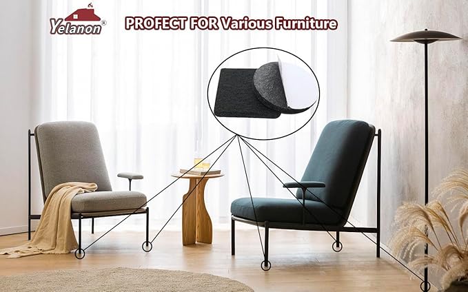 Yelanon Felt Furniture Pads -48 Pcs 1.5" Premium Felt Pads for Chair Legs Furniture, Floor Protectors for Hardwood Floors, Black