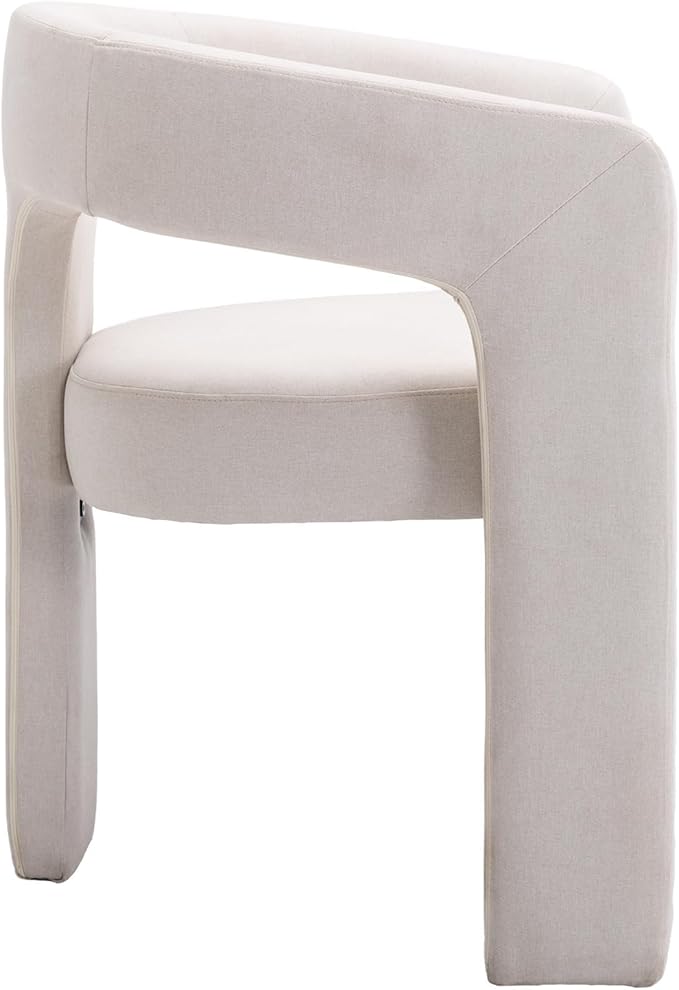 DAYALANE Modern Barrel Dining Chair, Upholstered Accent Kitchen Chair with Arms Comfy Linen Fabric Side Chair for Living Room/Home Office/Reception, Linen Cream