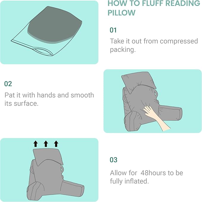 Unisakey Portable Reading Pillows with Headrest for Bed Sitting Up(Lake Blue Oeko-Tex), Velvet Back Pillow with Arms & Pockets for Adults, Support Memory Foam Bed Pillow for Dorm/Watching/Gaming