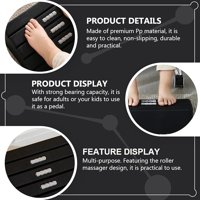 VILLCASE Ergonomic Foot Rest Stool with Roller Massage Function Non-Slip Footstool for Office Home Under Desk Compact Space-Saving Footrest for Comfort and Relaxation