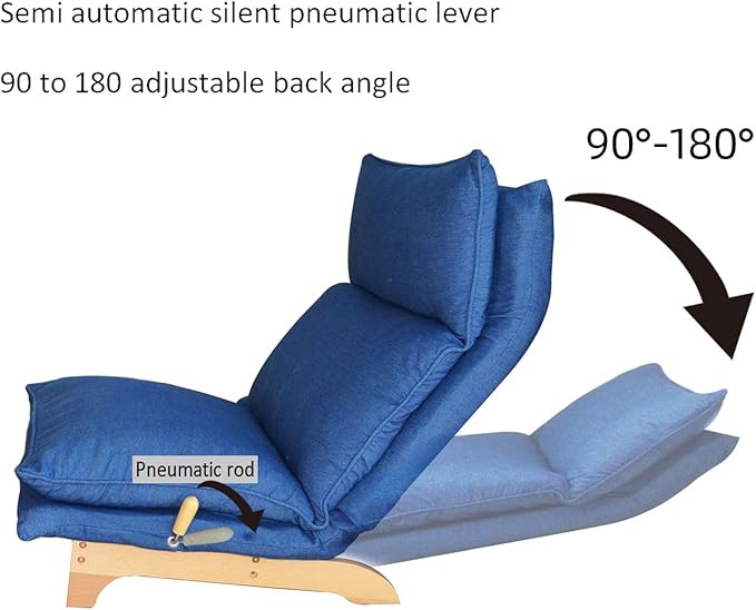 Floor Chair Single Lazy Sofa Leisure Balcony Reclining Japanese Tatami Adjustable Recliner with Ottoman for Living Room, Bedroom, Indoor Use (Stacked Footstool, Blue)