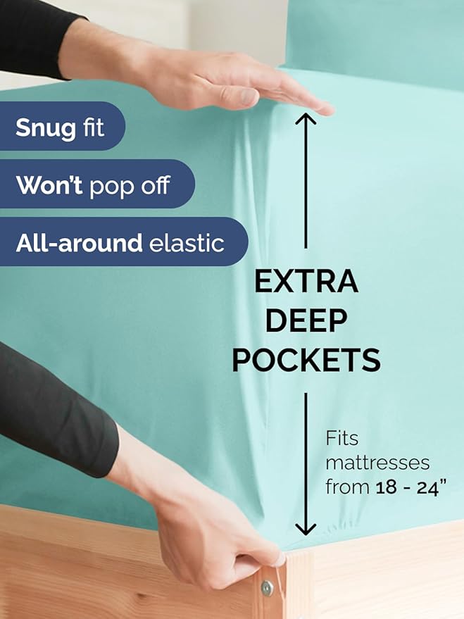 Extra Deep Pocket Twin XL Sheets - 3 Piece Breathable & Cooling Bed Sheets - Hotel Luxury Bed Sheet Set - Soft, Wrinkle Free & Comfy - Easily Fits Extra Deep Mattresses - Deep Pocket Spa Blue Sheets