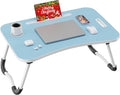 Folding Lap Desk, 23.6 Inch Wood Laptop Bed Desk with Cup Holder, Portable Bed Table for Working Writing Reading & Eating for Bed, Sofa, Couch, Floor - Blue