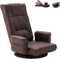 FLOGUOR 360° Swivel Gaming Floor Chair with Armrests – 14-Position Adjustable Folding Floor Sofa Lounger, Padded Backrest, Multi-Angle Recline for Home, Living Room & Office (Brown)