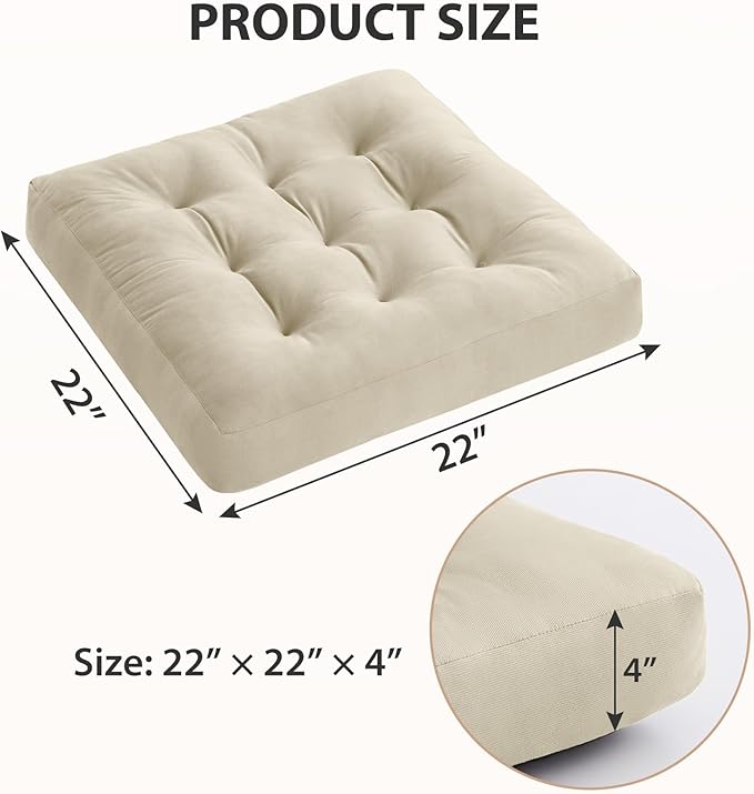 SM-XLHN Meditation Floor Pillow Set of 2, Square Large Pillows Seating for Adults, Meditation Cushion Pillow,Tufted Corduroy Cushion for Tatami Living Room or Yoga, Beige, 22x22 Inch